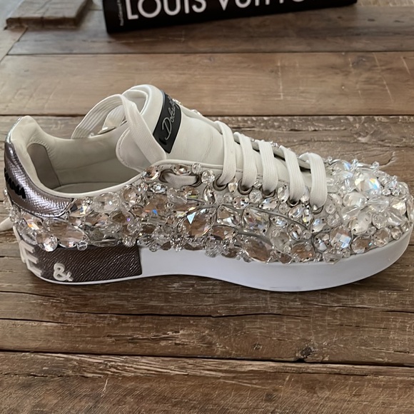 Dolce & Gabbana Portofino Crystal Embellished Leather Sneakers - Picture 5 of 16